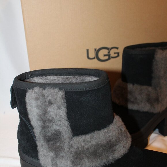 NIB UGG WOMEN'S BROOKLYN SUEDE‎ SHEARLING SPILL SEAM PLATFORM BOOTS BLACK - Picture 5 of 8